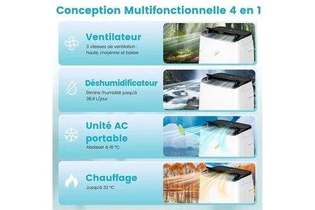 Climatiseur mobile Portable  Giantex 4 en 1 Contrôlé sur APP Intelligente 14000BTU