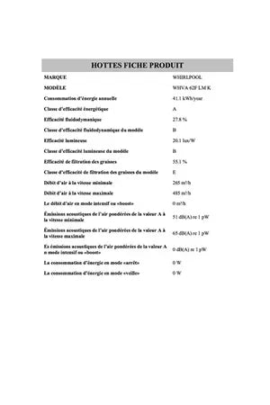 Hotte décorative murale Whirlpool WHVA62FLMK