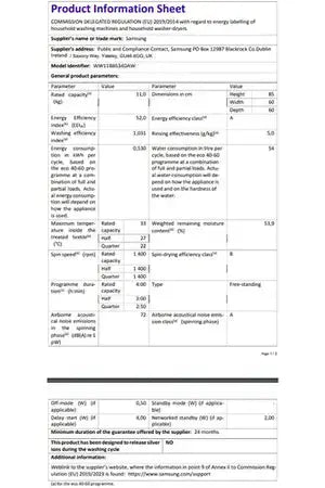 Lave-linge hublot Samsung WW11BB534DAWS3 BESPOKE