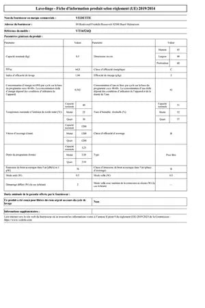 Lave-linge top Vedette VT16524Q