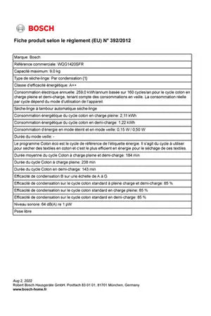 Sèche-linge Bosch Serenity WQG1420SFR